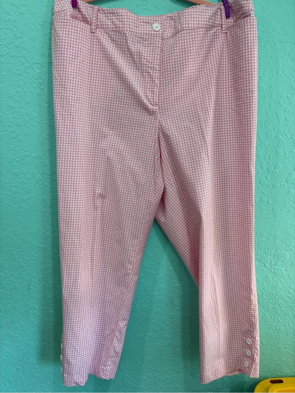 Talbots Pink Gingham women’s pants Bottoms 18W perfect crop summer